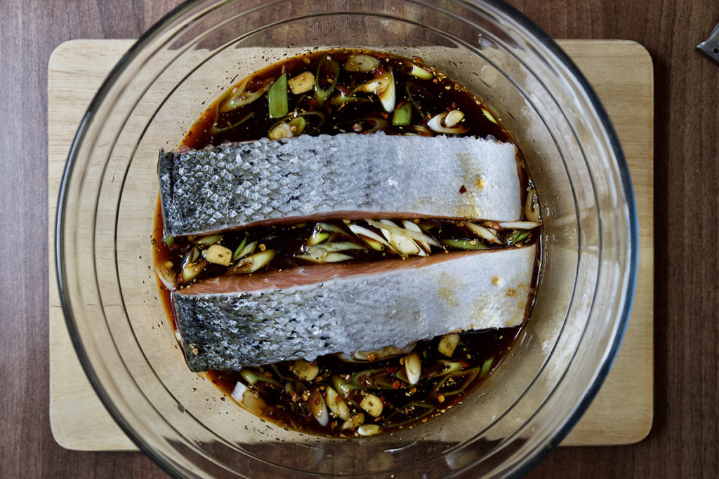 Baked salmon with teriyaki sauce 