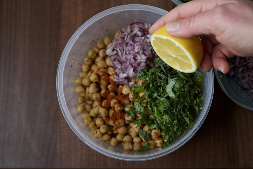 chickpea salad with feta and herbs