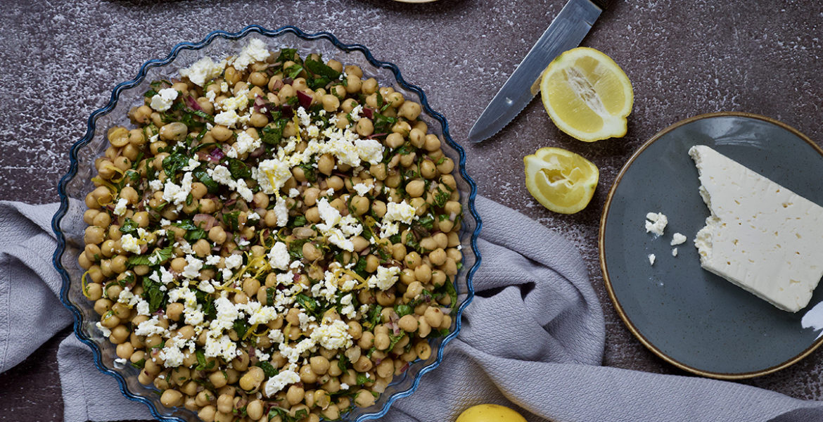 chickpea salad with feta and herbs