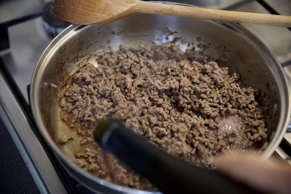 mince meat cooking in a pan