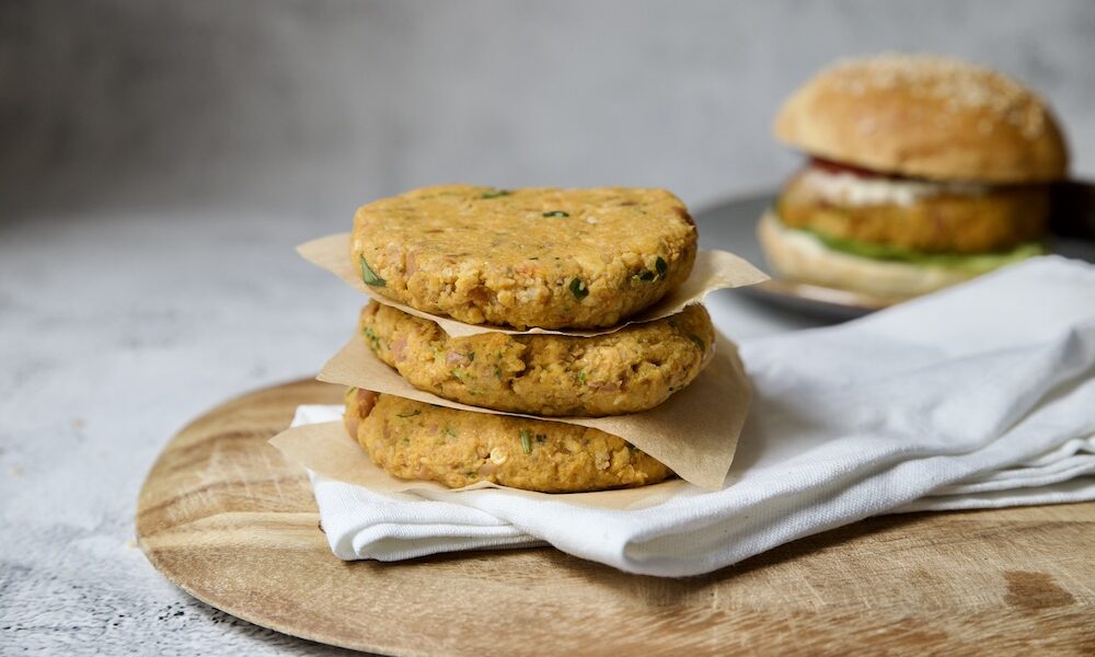 vegan patties piled up