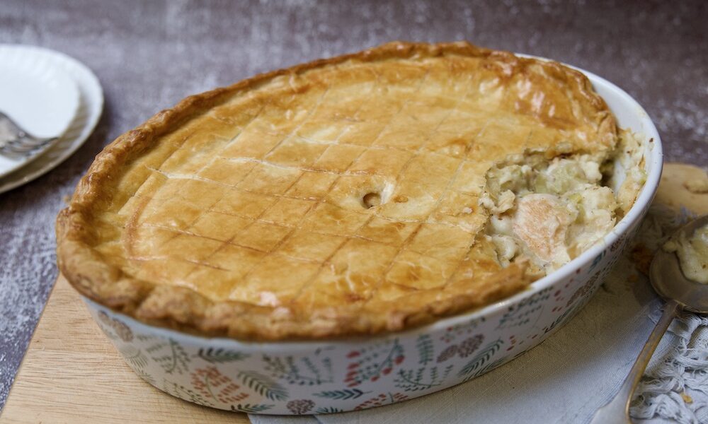 chicken and leek pie with homemade béchamel and gluten-free top