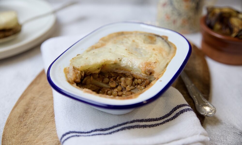 Vegetarian Moussaka with lentils