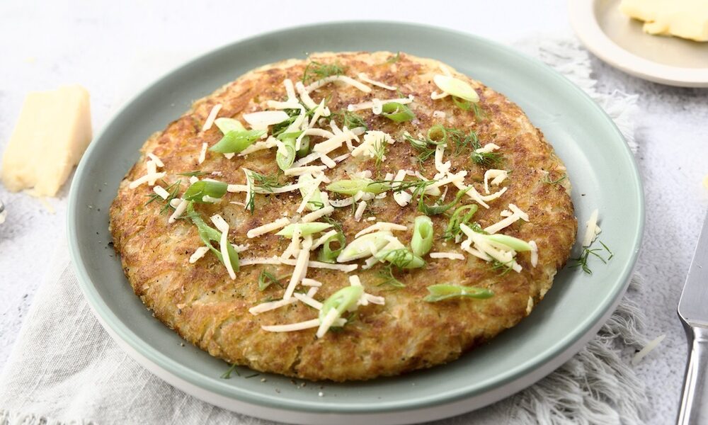 potato galette on a green plate